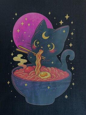Ramen Cat Noodle Bowl Tee Black